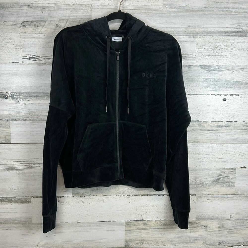 DKNY Sport Full Zip Velvet Velour Hoodie Jacket Women’s Size Small Oversized